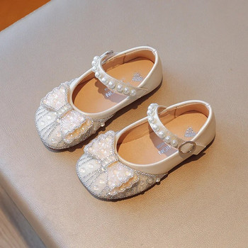 Ανοιξιάτικα φθινοπωρινά δερμάτινα παπούτσια για κορίτσια Μόδα μαργαριτάρι στρας Παιδικά παπούτσια πριγκίπισσας Παπούτσια για μωρά με μαλακό κάτω μέρος