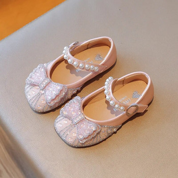 Ανοιξιάτικα φθινοπωρινά δερμάτινα παπούτσια για κορίτσια Μόδα μαργαριτάρι στρας Παιδικά παπούτσια πριγκίπισσας Παπούτσια για μωρά με μαλακό κάτω μέρος