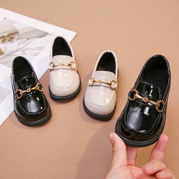 Нови кожени обувки за момичета за училищно парти Сватба Детски черни мокасини Детски равни обувки Мода Британски стил Перли Мъниста