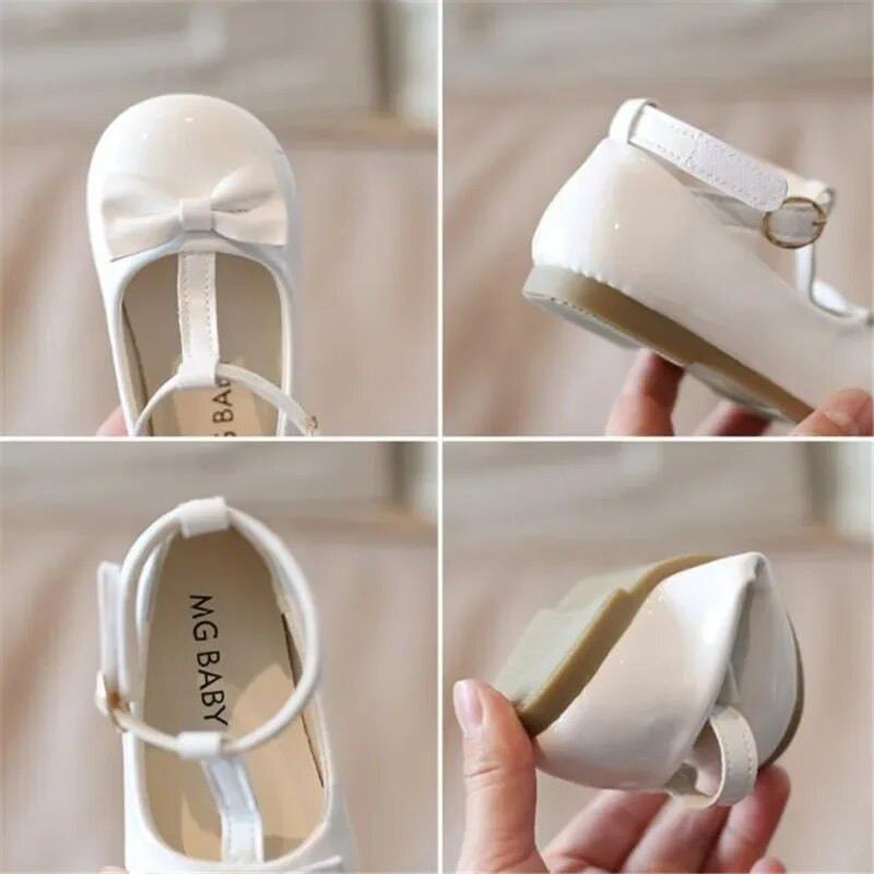 Meiteņu zīdaiņu lakādas apavi Bow Mary Janes ballīte Princeses Apavi bērniem mīksta zole T-veida sarkanas ādas kurpes Studentu dzīvoklis kurpes