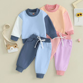 Pudcoco Bebeluş Băiat Fată Haine de toamnă Culoare contrastantă Pulover cu mâneci lungi Pantaloni cu talie elastică 2 buc ţinută caldă 0-3T