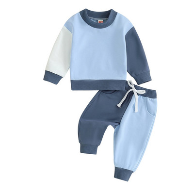 Pudcoco Bebeluş Băiat Fată Haine de toamnă Culoare contrastantă Pulover cu mâneci lungi Pantaloni cu talie elastică 2 buc ţinută caldă 0-3T