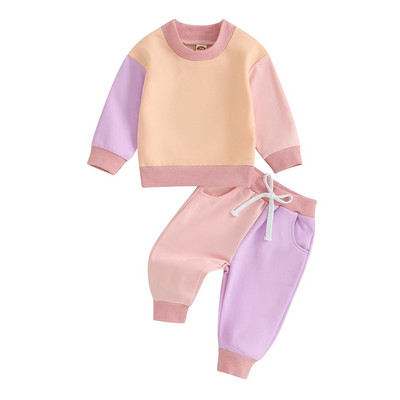 Pudcoco Bebeluş Băiat Fată Haine de toamnă Culoare contrastantă Pulover cu mâneci lungi Pantaloni cu talie elastică 2 buc ţinută caldă 0-3T