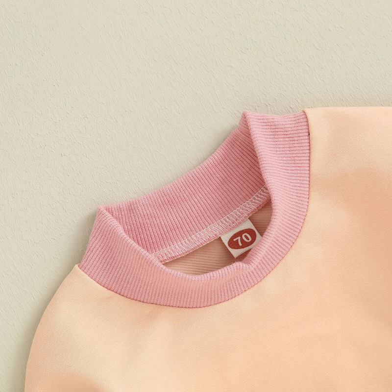 Pudcoco väikelapse beebi poiss tüdruku sügisriided kontrastvärvi pikkade varrukatega pullover elastsed vööpüksid 2 tk soe riietus 0-3T