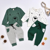 Set copii mici fete baieti desene animate urs cu mâneci lungi hanorac Topuri + pantaloni pantaloni tinute casual комплекты одежды