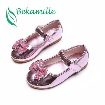 Детски кожени обувки Пролетни сладък лък Обувки за момиченца с равни токчета Обувка за момичета на принцеса Размер 21-35 SP041