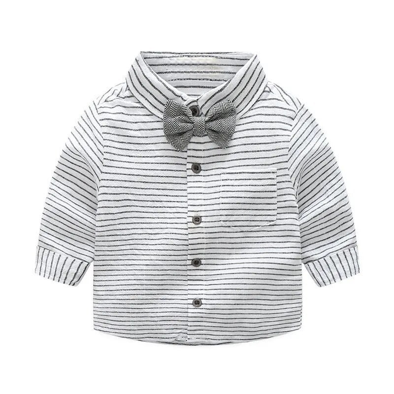 2 ΤΕΜ/3-24 Μήνες/Άνοιξη Φθινοπωρινή Βρεφική Στολή Αγόρια Ρούχα Σετ Κουστούμι Gentleman ριγέ βαμβακερό μπλουζάκι φιόγκο+παντελόνι Νεογέννητα ρούχα BC1625