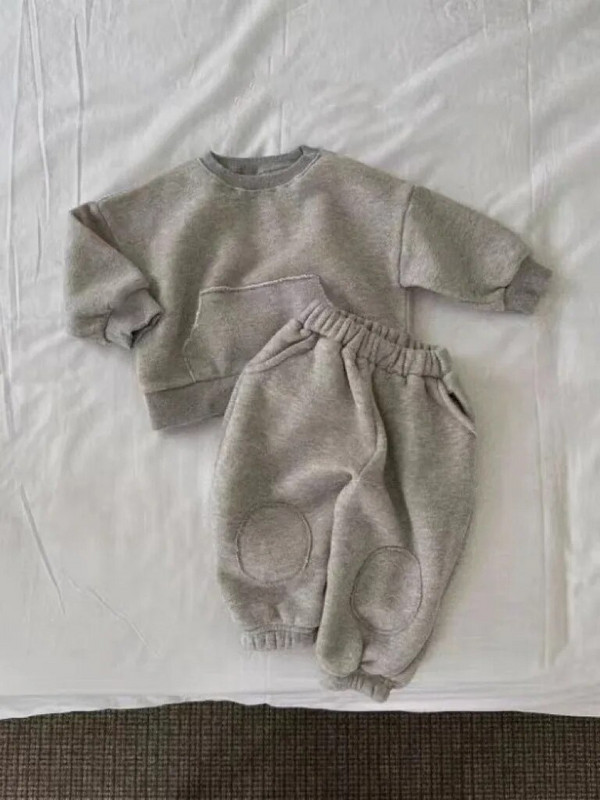 2023 Winter New Baby Plus Velvet Χοντρά Σετ Ζεστά Ρούχα Βρεφικά, casual φούτερ τσέπης Στολές Παιδικά αγόρια Φλις παντελόνι κοστούμι