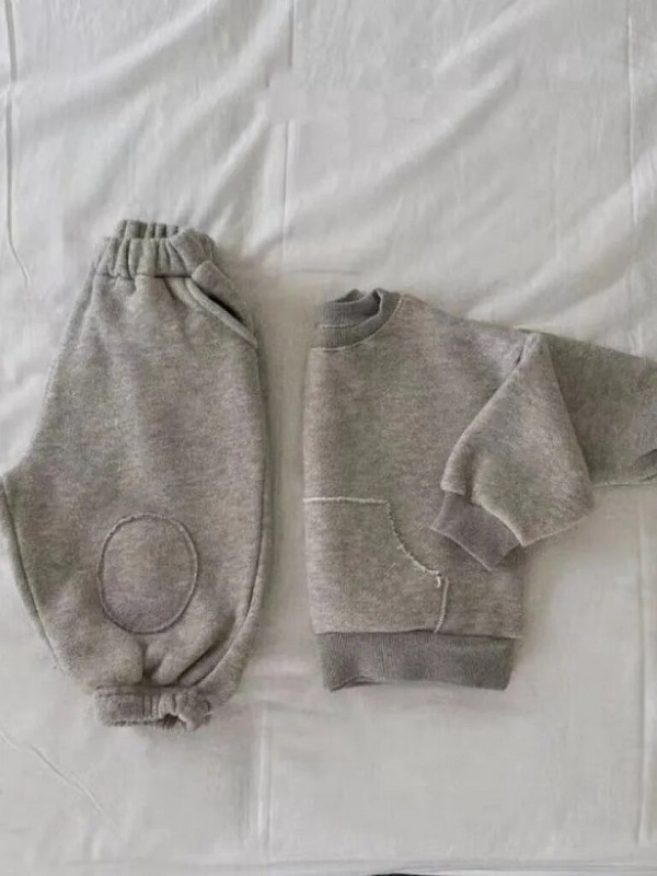 2023 Winter New Baby Plus Velvet Χοντρά Σετ Ζεστά Ρούχα Βρεφικά, casual φούτερ τσέπης Στολές Παιδικά αγόρια Φλις παντελόνι κοστούμι