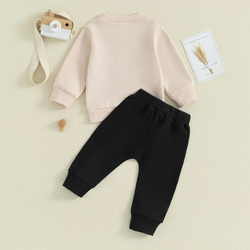 Toddler Boy Fall Clothes Letter Print Μακρυμάνικο πουλόβερ ελαστικό παντελόνι μέσης 2τμχ Ζεστό ρούχο