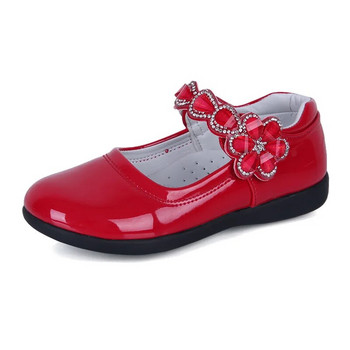 Μέγεθος 26-38 Παπούτσια λουστρίνι για νήπια για κορίτσια Άνοιξη φθινόπωρο Μαύρα/κόκκινα/ροζ Μαλακά επίπεδα λουλούδια στο κάτω μέρος Παπούτσια Princess Rhinestone