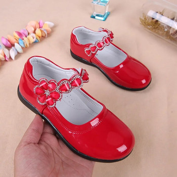 Размер 26-38 Прохождащи момичета Лачени обувки Пролет Есен Черно/червено/розово Меко плоско дъно Обувки на принцеса с кристали