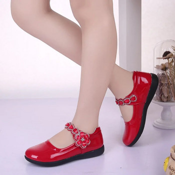 Размер 26-38 Прохождащи момичета Лачени обувки Пролет Есен Черно/червено/розово Меко плоско дъно Обувки на принцеса с кристали