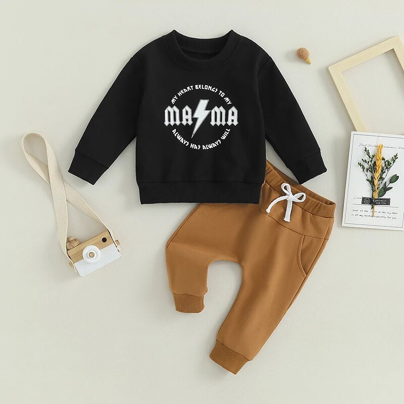 SUNSIOM Baby Boys Φθινοπωρινά Σετ Μακρυμάνικα Γράμματα Crew Λαιμόκοψη Φούτερ με ελαστική μέση Φούτερ Βρεφικά ρούχα