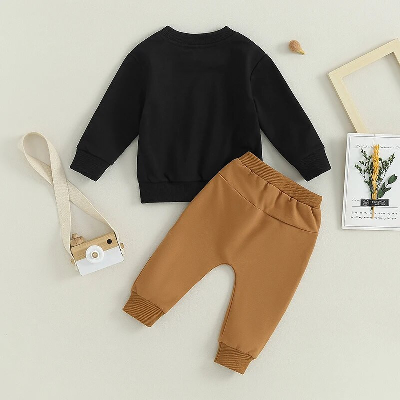 SUNSIOM Baby Boys Φθινοπωρινά Σετ Μακρυμάνικα Γράμματα Crew Λαιμόκοψη Φούτερ με ελαστική μέση Φούτερ Βρεφικά ρούχα