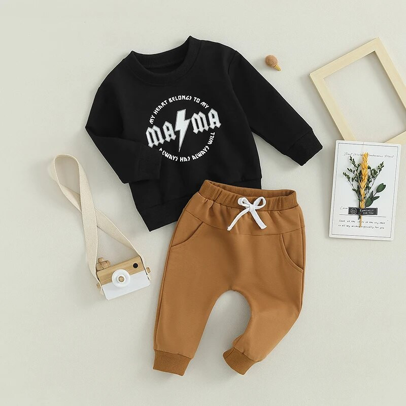 SUNSIOM Baby Boys Φθινοπωρινά Σετ Μακρυμάνικα Γράμματα Crew Λαιμόκοψη Φούτερ με ελαστική μέση Φούτερ Βρεφικά ρούχα