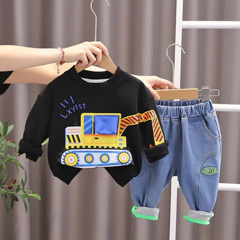 Бебе момче Луксозни дрехи Тоалети за малки деца Карикатурен пуловер с О-образно деколте Суичъри с дълъг ръкав Топове и панталони 2 БР. Детски комплекти маркови дрехи