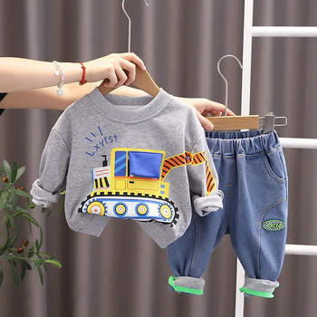 Бебе момче Луксозни дрехи Тоалети за малки деца Карикатурен пуловер с О-образно деколте Суичъри с дълъг ръкав Топове и панталони 2 БР. Детски комплекти маркови дрехи