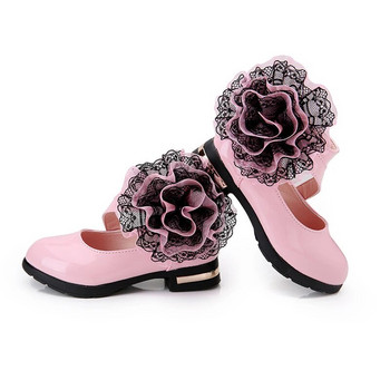 Παιδικά παπούτσια κόκκινα κοριτσίστικα δερμάτινα παπούτσια φθινόπωρο πριγκίπισσα ψηλοτάκουνα παπούτσια φοιτητική απόδοση κορίτσια σανδάλια δαντέλα σανδάλια λουλουδιών
