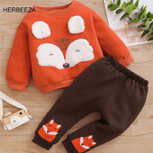Rudens žiemos rūbų rinkinys kūdikiams Oranžiniai vaikiški drabužiai berniukams Animaciniai filmukai Lapės spaudiniai Mažylio kostiumas Jaukūs megztiniai vaikams 1-3Y