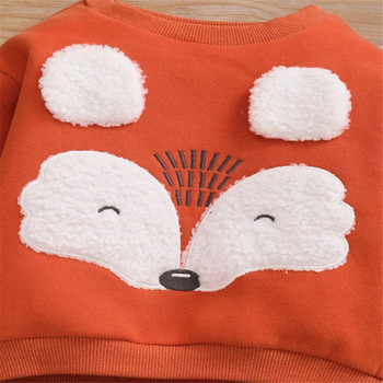 Φθινοπωρινό χειμωνιάτικο σετ βρεφικών ρούχων Πορτοκαλί παιδικά αγόρια Ρούχα κινουμένων σχεδίων Fox print Βρεφική στολή για παιδιά Homely Παιδική μπλούζα 1-3Y