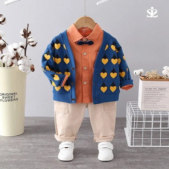 Φθινοπωρινό σετ πουλόβερ με μακρυμάνικο μωρό 2023 νέο αγορίστικο τζιν μπλουζάκι με διαμάντι τζιν ζακέτα casual σετ τριών τεμαχίων