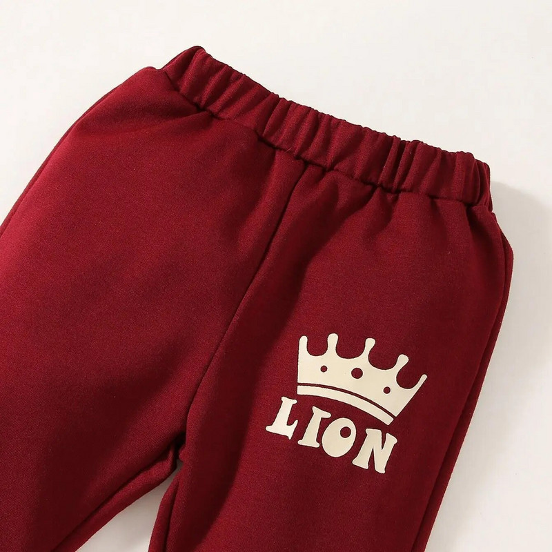 2 TK kevad- ja sügise poiste veinipunane ümarkaelus pikkade varrukatega loomamustriline top ja püksid, mood imikute väikelaste komplektid