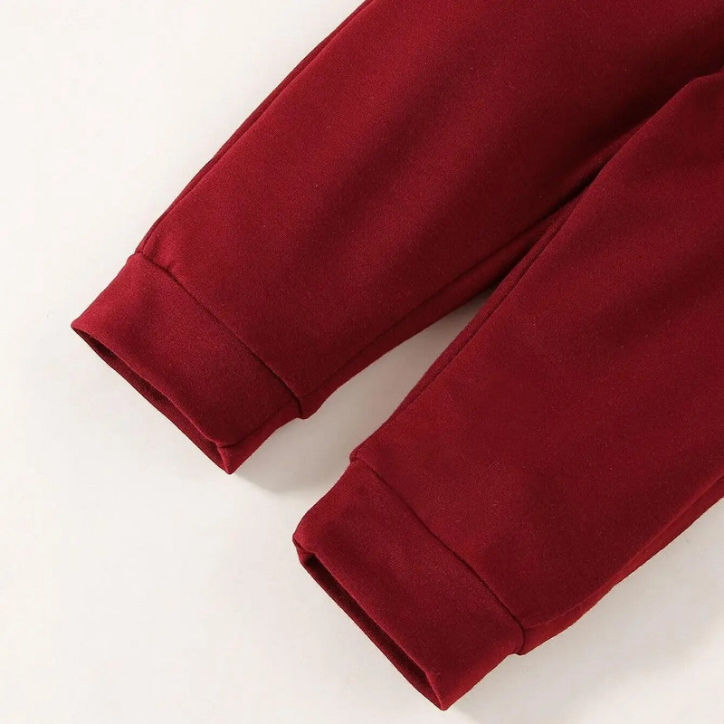 2 TK kevad- ja sügise poiste veinipunane ümarkaelus pikkade varrukatega loomamustriline top ja püksid, mood imikute väikelaste komplektid