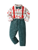 Toddler Kids Baby Boys Suits 1st Christmas Outift Gentleman εμπριμέ πουκάμισο παπιγιόν + ζαρτιέρες + κοτλέ παντελόνι Παιδικά ρούχα