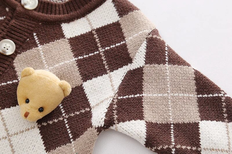 Rudens jauns bērnu lāču dimanta režģu komplekts trīsdaļīgs zēna trikotāžas mētelis trīsdaļīgs vienkāršs ikdienas sporta apģērbs