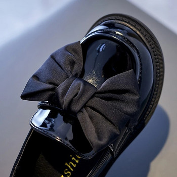 ULKNN Winered Детски равни обувки Черни обувки с голям бантик Детски равни обувки с панделки за момичета Платформени обувки Ученически гумени ученически обувки
