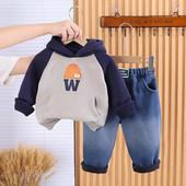 Zēniem Meiteņu Ziemas Komplekts Sabiezinātas Bikses Bērnu Flīsa Cepure Mētelis Divdaļīgs Komplekts Moderns Mazuļu Apģērbs Ziemai