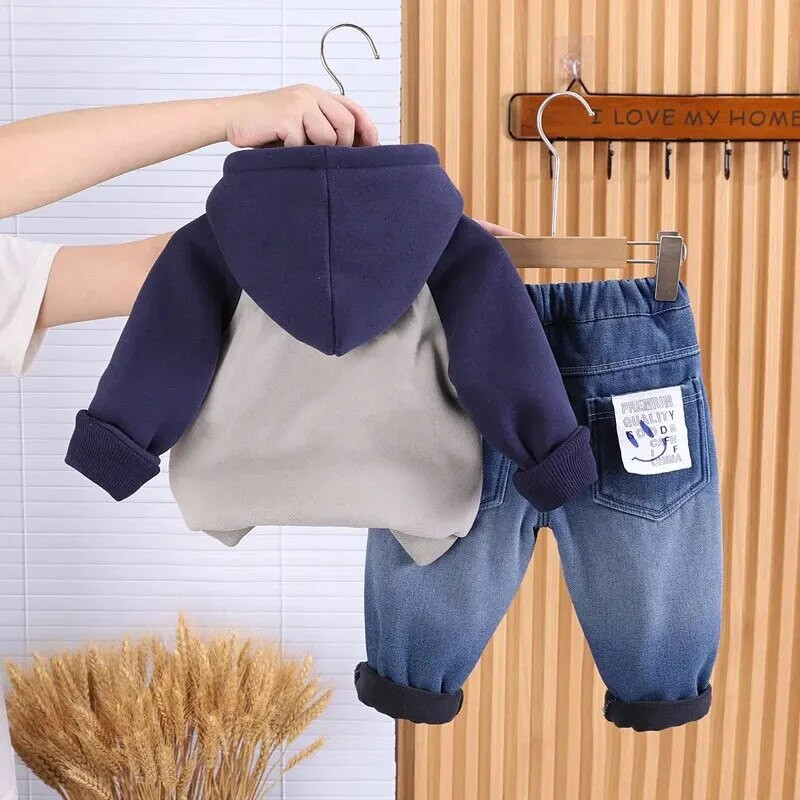 Zēniem Meiteņu Ziemas Komplekts Sabiezinātas Bikses Bērnu Flīsa Cepure Mētelis Divdaļīgs Komplekts Moderns Mazuļu Apģērbs Ziemai