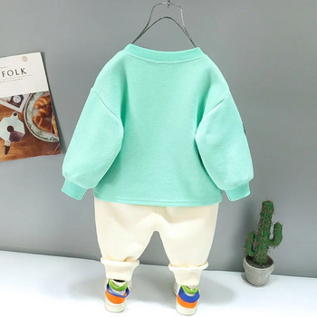 Корейски бебешки дрехи Пролет и есен 2023 г. Нови комплекти за деца 3D анимационен животински принт Детски суичър Комплект от две части