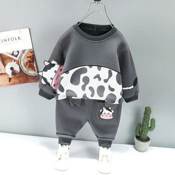 Корейски бебешки дрехи Пролет и есен 2023 г. Нови комплекти за деца 3D анимационен животински принт Детски суичър Комплект от две части