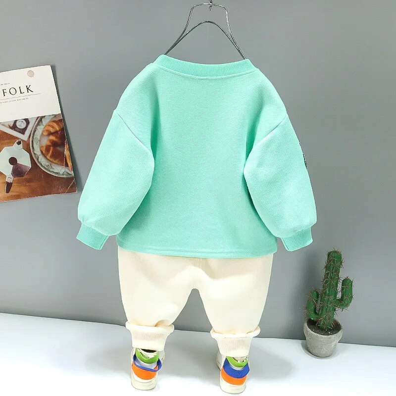 Korejas bērnu apģērbi 2023. gada pavasarī un rudenī, jauni komplekti bērniem 3D multfilmas ar dzīvnieku apdruku Bērnu džemperis ar divdaļīgu komplektu