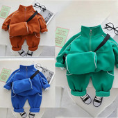 Rudens zēnu komplekts bērniem vienkrāsains komplekts bērniem brīvdabas sportam Bērnu džemperis 2-daļīgs komplekts plecu somas nosūtīšana