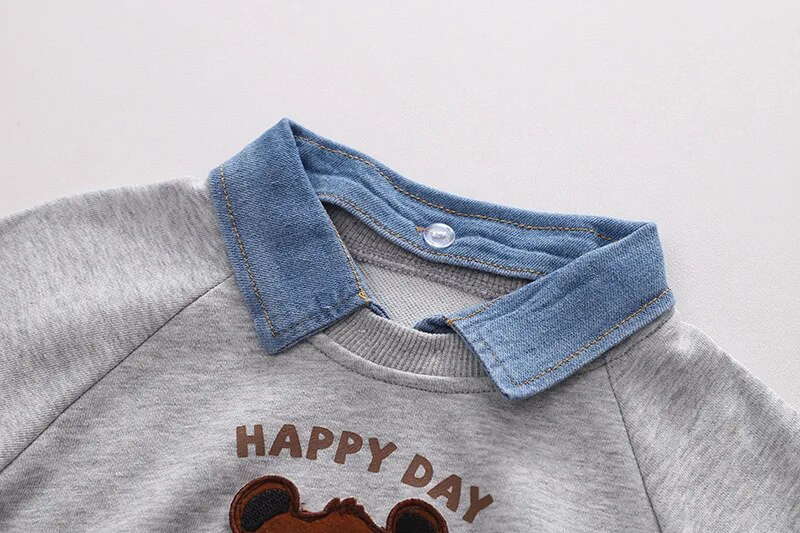 Zēnu uzvalks 2022. gada jauns, viltots bērnu uzvalks ar garām piedurknēm, divdaļīgs uzvalks pavasara un rudens džentlmeņu zēnu džinsu kostīms