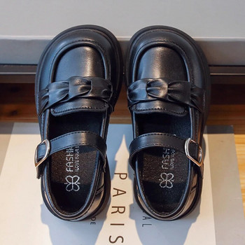Δερμάτινα παπούτσια για μικρά κορίτσια 2023 Άνοιξη φθινόπωρο Νέα παιδικά παπούτσια με πλισέ Μαύρη μόδα Παιδικά casual loafers Χαριτωμένο κομψό κομψό PU