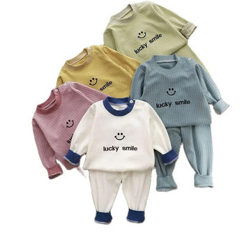 Комплект бебешки дрехи Нов стил Костюм за защита на корема с висока талия Бебешки есенни зимни кадифени дрехи Дълги панталони Момичета Момчета Домашни дрехи