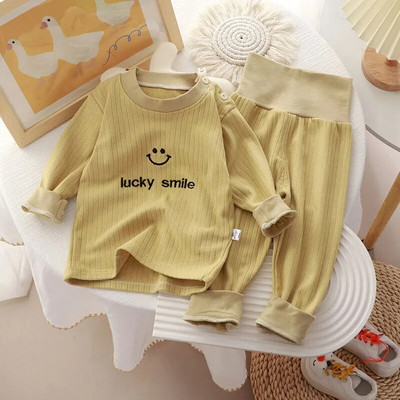 Mazuļu drēbju komplekts jauns stils augsts viduklis vēders aizsargtērps mazulim rudens ziemas samta apģērbi garās bikses meitenes zēni mājas apģērbi