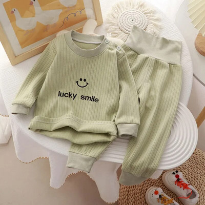 Mazuļu drēbju komplekts jauns stils augsts viduklis vēders aizsargtērps mazulim rudens ziemas samta apģērbi garās bikses meitenes zēni mājas apģērbi