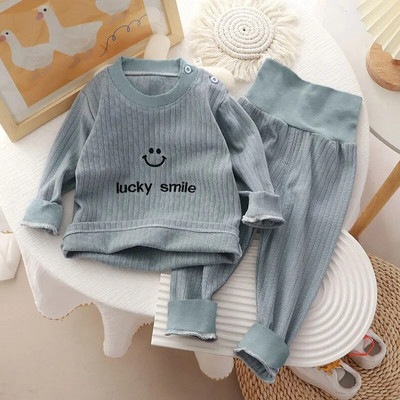 Mazuļu drēbju komplekts jauns stils augsts viduklis vēders aizsargtērps mazulim rudens ziemas samta apģērbi garās bikses meitenes zēni mājas apģērbi