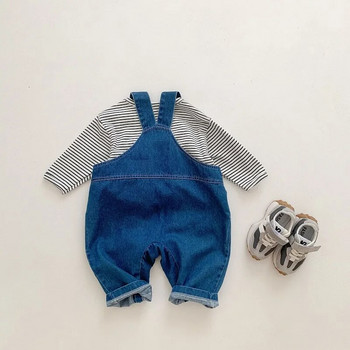 Φθινοπωρινά ρούχα για νεογέννητο μωρό 0-3 ετών Μακρυμάνικο μπλουζάκι με ρίγες Μπλουζάκι με καρτούν τζιν ζαρτιέ παντελόνι παντελόνι για αγόρι Στολή για κορίτσι