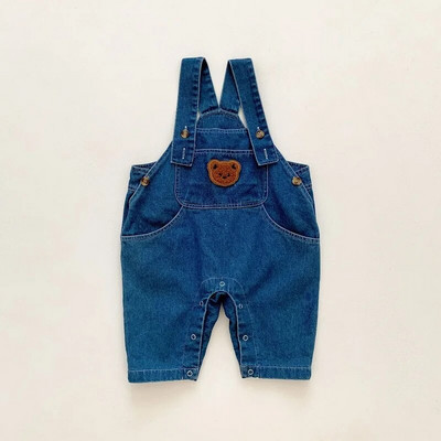 0-3 ani, nou-născut, haine de toamnă, tricou cu mâneci lungi cu dungi Topuri, urs, desene animate, pantaloni cu bretele din denim, salopete, ținută pentru băiat și fată