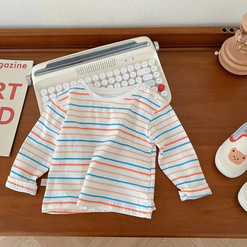 2023 Есенни дрехи за новородено бебе 0-2 години Момче Момиче Тениска с дълъг ръкав Раирана горнища Мече Дънков гащеризон с джоб Гащеризони