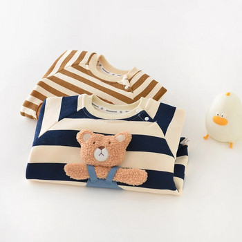 Baby Rompers Autumn and Winter Korean Edition Baby Stripe Wrap Coat Baby βελούδινο Thickened Little Bear Doll Creeper