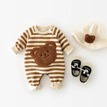 Baby Rompers Autumn and Winter Korean Edition Baby Stripe Wrap Coat Baby βελούδινο Thickened Little Bear Doll Creeper