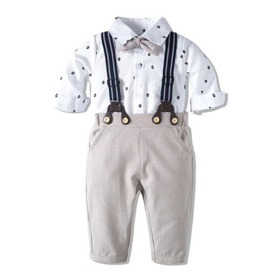 Salopetă pentru băieți Set de îmbrăcăminte Boutique Nou-născut Frumos Cadou de 1-a aniversare Salopetă imprimată Pălărie Set cu funde Tinute nuntă pentru copii