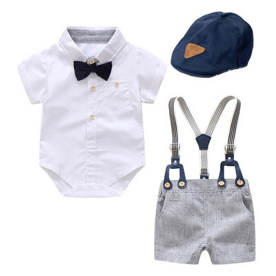 Salopetă pentru băieți Set de îmbrăcăminte Boutique Nou-născut Frumos Cadou de 1-a aniversare Salopetă imprimată Pălărie Set cu funde Tinute nuntă pentru copii